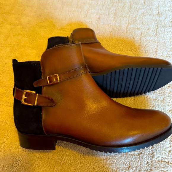 Beautiful brown leather + navy suede boots size 38 from Spain - Picture 1 of 7